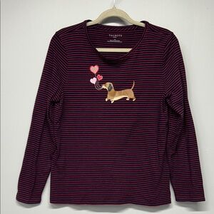TALBOTS WEINER DOG LONG SLEEVE TEE DAUSCHAND STRIPE VALENTINES RED LARGE PETITE